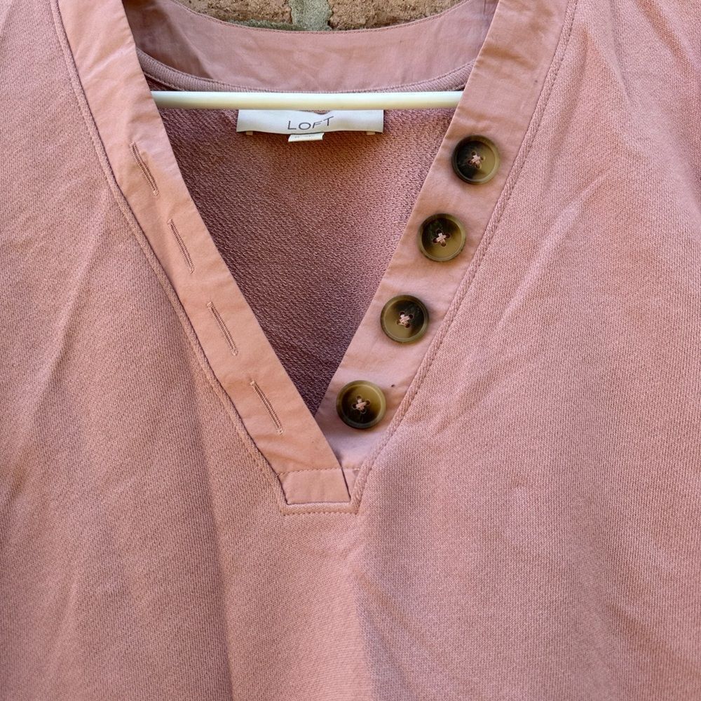 Women's Pink V-Neck Button Top - Picture 2 of 5